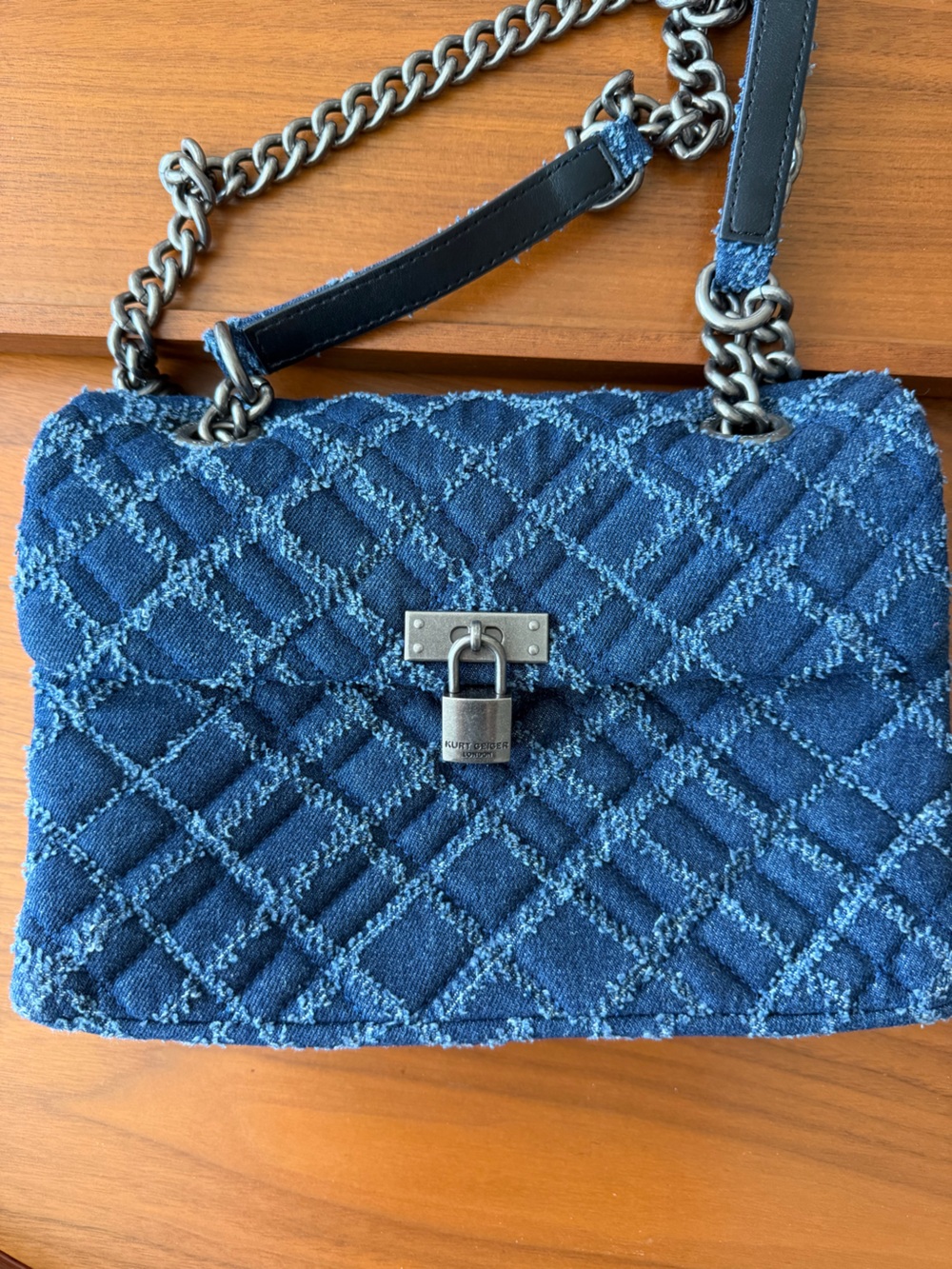 Brixton Quilted Denim Crossbody Bag in Dark Blue with Silver Hardware